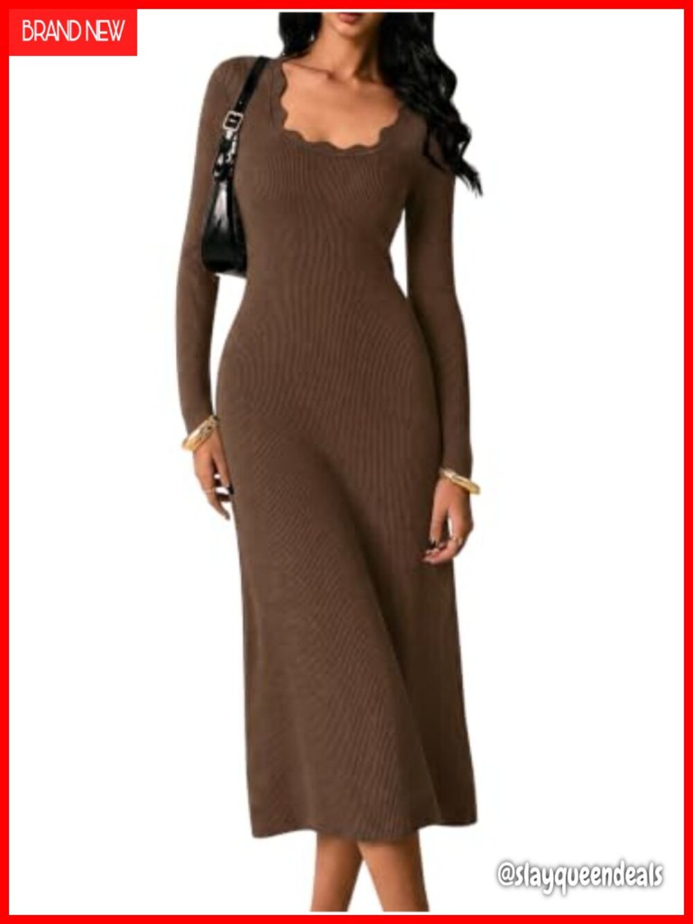 Womens Sweater Dress Long Sleeve Fitted Midi Ribbed Knit Bodycon